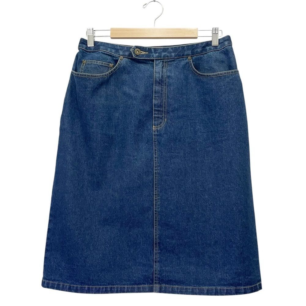 Vintage Liz Claiborne LizWear Denim Midi Jean Skirt Medium Indigo Wash Size 14